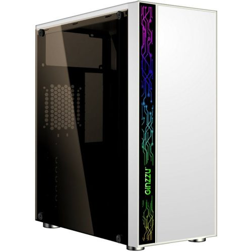 Корпус Ginzzu A390 White Window RGB подсветка 1*USB 3.0, 2*USB 2.0, AU