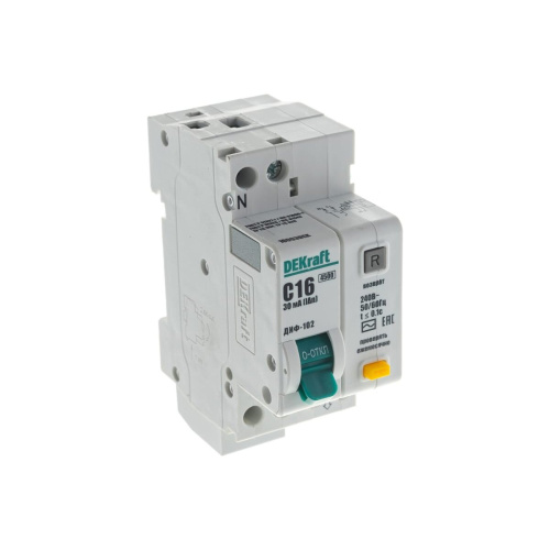 УЗО DEKraft ДИФ-102 16003DEK 1п+ N 16А 30мА тип AC С 4.5кА