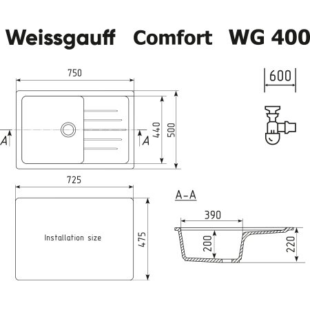Кухонная мойка Weissgauff WG 400310 Comfort Cold Grey