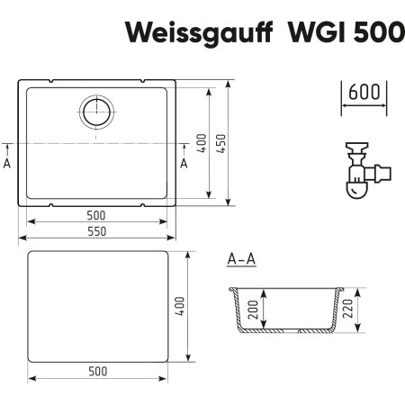 Кухонная мойка Weissgauff WGI 50008 Anthracite