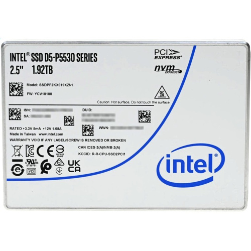 Intel SSD D5-P5530 Series SSDPF2KX019XZN1 (1.92TB, 2.5in PCIe 4.0 x4, TLC)