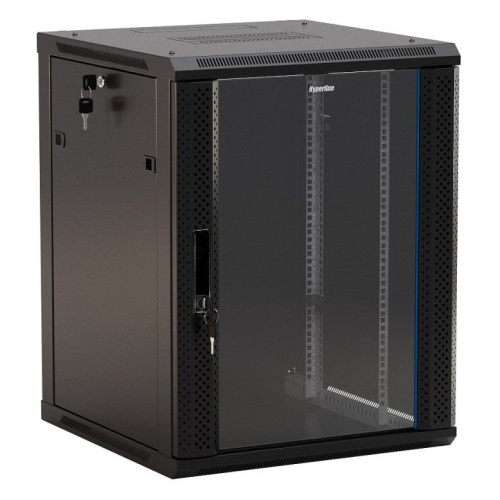 Шкаф коммутационный Hyperline TWB-1245-GP-RAL9004 настенный 12U 600x450мм пер.дв.стекл 2 бок.пан. 60кг черный