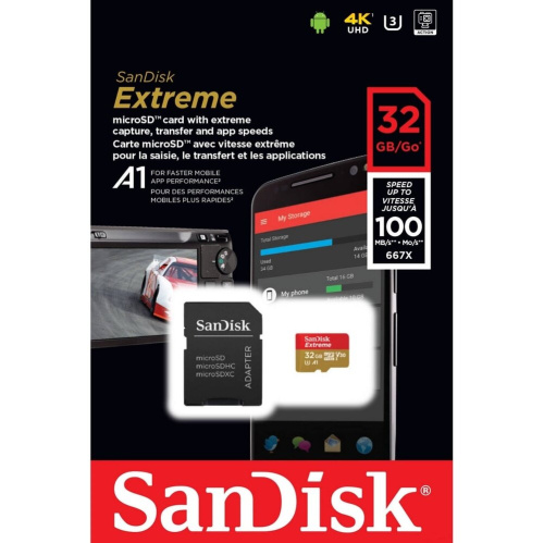 Карта памяти SanDisk (SDSQXAF-032G-GN6MN) 32GB microSDXC Class 10 UHS-I A1 C10 V30 U3 Extreme 100MB/s
