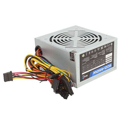Блок питания Aerocool Retail ECO-450W 450W ATX v2.3 Haswell, fan 12cm, 400mm cable, power cord, 20+4P, 12V 4P, 1x PCI-E 6P, 2x SATA, 2x PATA, 1x FDD