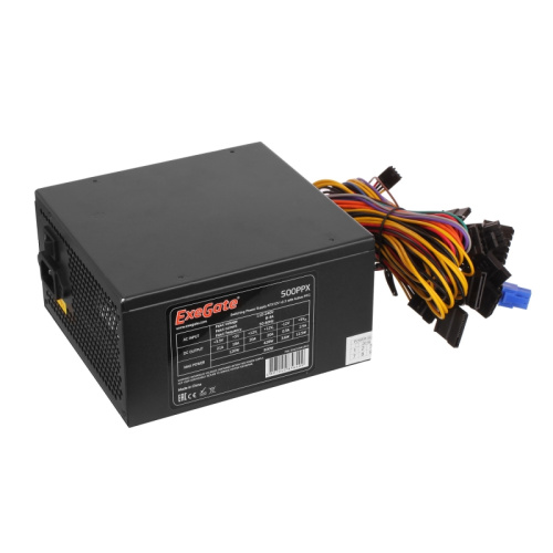Блок питания Exegate EX221641RUS 500PPX RTL, ATX, black, active PFC, 12cm, 20+4pin/4pin/PCI-E/4xIDE/5xSATA