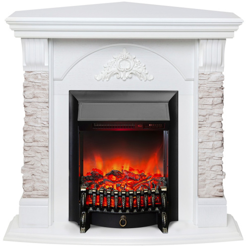 Электрокамин RealFlame Athena Corner GR белый с очагом Fobos Lux Black RC