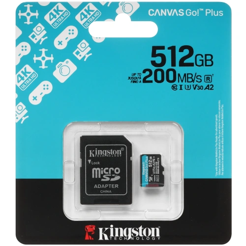 Карта памяти Kingston Canvas Go! Plus SDCG4/512GB microSDXC 512GB V10 A2 + adapter