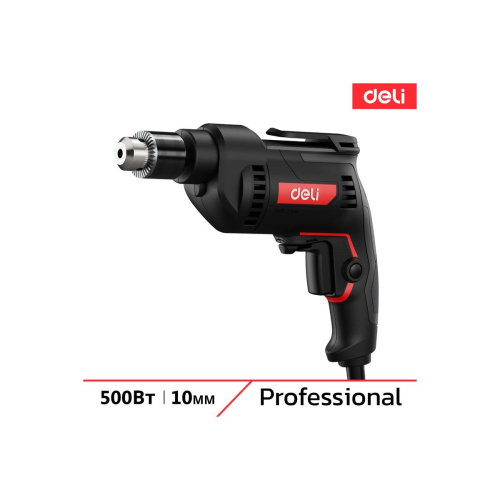 Дрель-шуруповерт Deli DE-DZ10-2E (500Вт, 10мм, 3300об/мин, картон)
