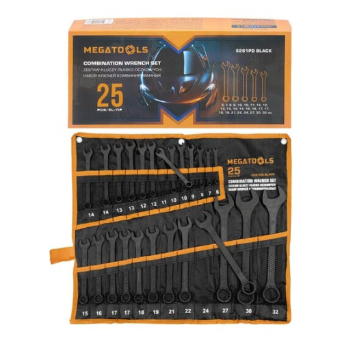 Набор ключей комбинированных MEGATOOLS MT-5261PD Black(64643) 25 предметов