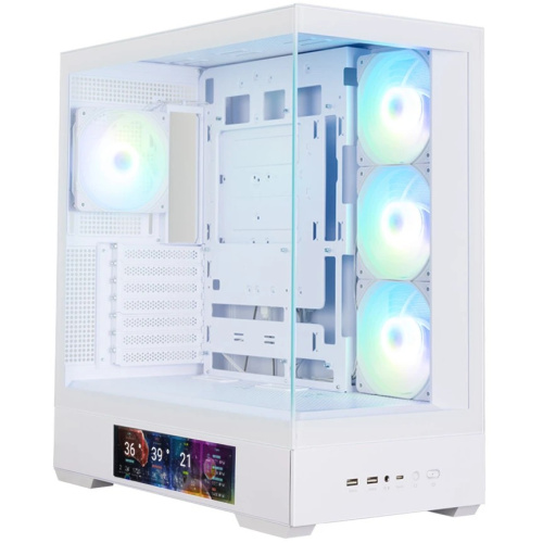 Корпус ZALMAN P40 DS, ATX, White, Window, 9.1-inch LCD screen, 2xCombo(2.5” or 3.5”), 1x2.5”, 1xUSB Type-C, 2xUSB3.0, Side 3x120mm ARGB, Rear 1x120mm