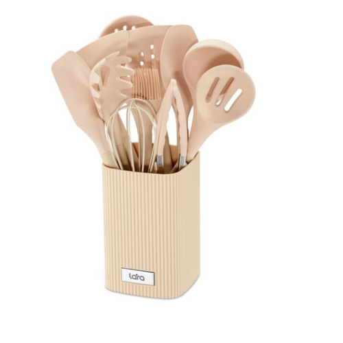 Набор кухонных принадлежностей LARA LR07-80 12 предметов с квадратной подставкой бежевый