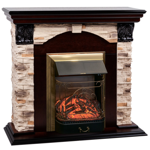 Электрокамин RealFlame Dublin Rock AO античный дуб с очагом Majestic Lux Brass