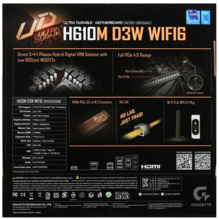 Материнская плата GIGABYTE H610M D3W WIFI6