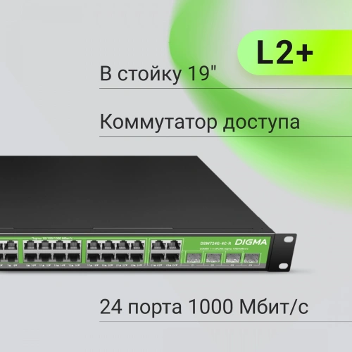 Коммутатор управляемый Digma DSW724G-4C-R (L2+) 24x1Гбит/с 4xКомбо(1000BASE-T/SFP)