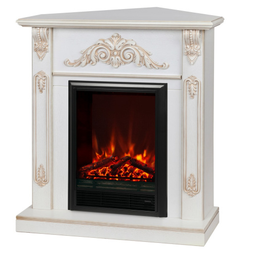 Электрокамин RealFlame Anita Corner WT дуб белый с золотой патиной с очагом Eugene