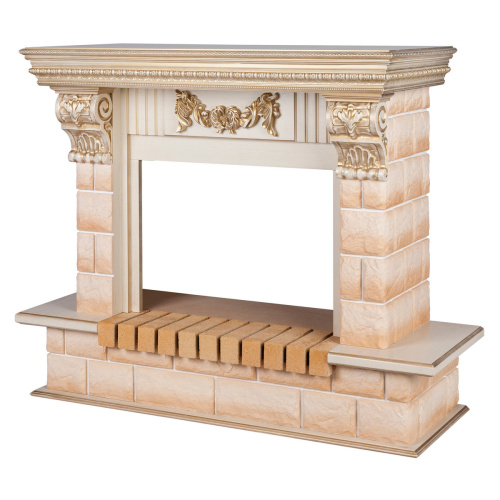 Портал каминный из МДФ RealFlame Gracia WT белый дуб с золотой патиной