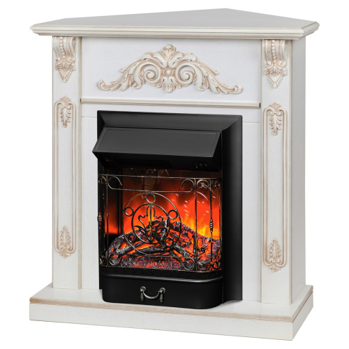Электрокамин RealFlame Anita Corner WT дуб белый с золотой патиной с очагом Majestic Lux Black