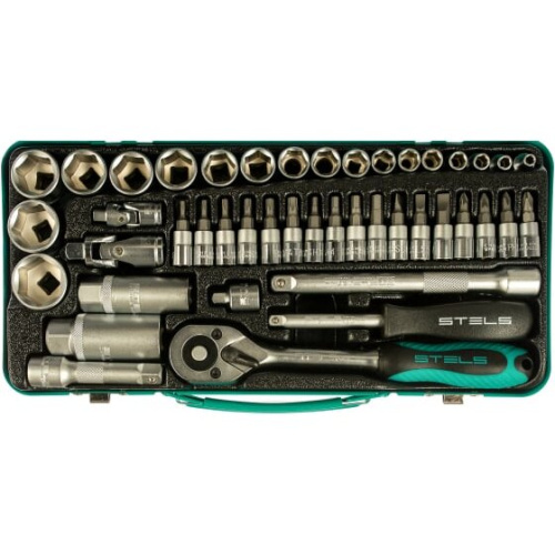 Набор торцевых головок Stels 13575 с трещоткой/1/4"и 3/8"/44 предмета