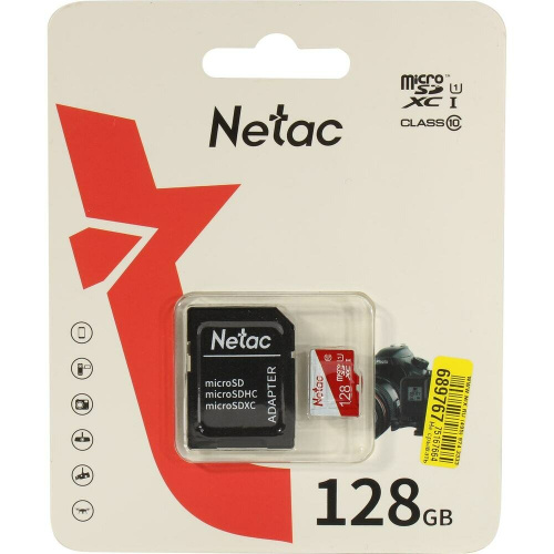 Карта памяти microSDHC Netac P500 Eco NT02P500Eco-128G-R 128GB (с SD адаптером)