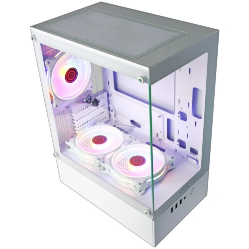 Корпус Ginzzu CL485 mATX Fan 3*12LD4 передняя панель cтекло белый