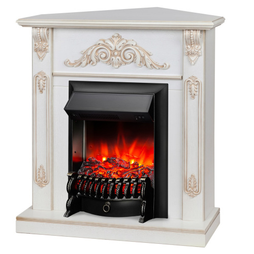Электрокамин RealFlame Anita Corner WT дуб белый с золотой патиной с очагом Fobos Lux Black