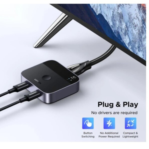 Переключатель UGREEN AW502 (55451) USB-C Switch 2 In 1 Out 4K@60Hz Black