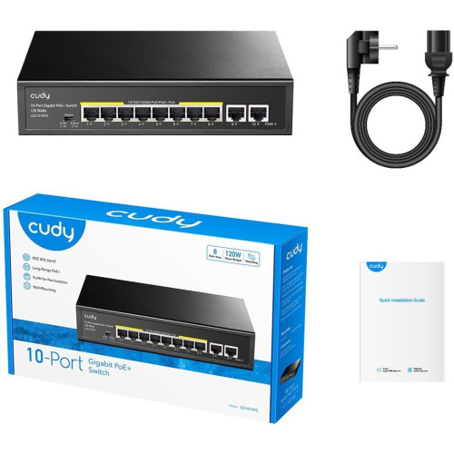 Коммутатор неуправляемый Cudy GS1010PE (L2) 10x1Гбит/с 8PoE+ 120W